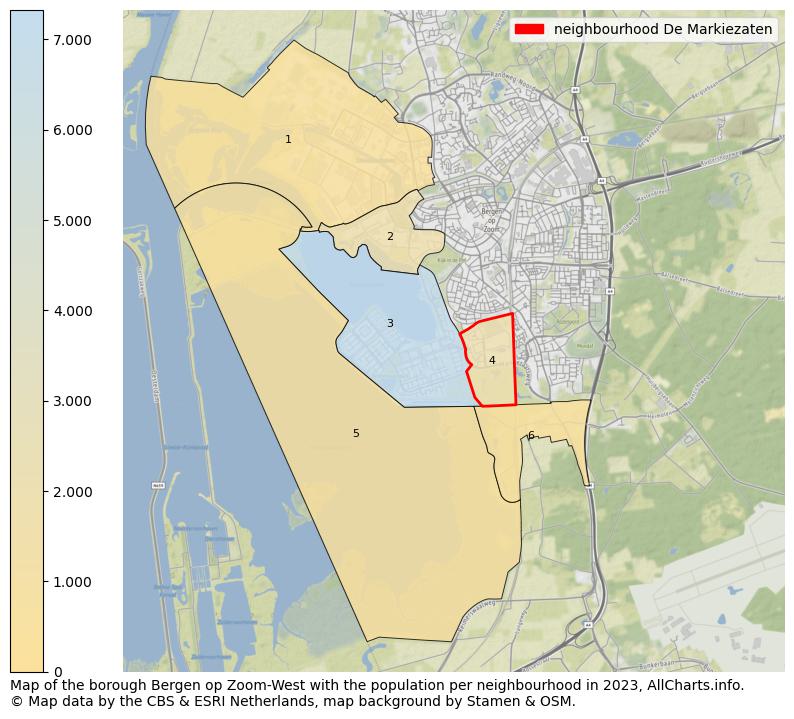 Map of the borough Bergen op Zoom-West with the population per neighbourhood in 2021. This page shows a lot of information about residents (such as the distribution by age groups, family composition, gender, native or Dutch with an immigration background, ...), homes (numbers, types, price development, use, type of property, ...) and more (car ownership, energy consumption, ...) based on open data from the Dutch Central Bureau of Statistics and various other sources!