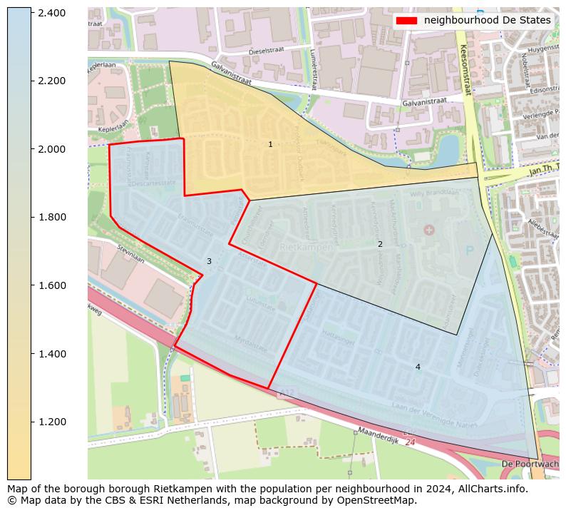 Image of the neighbourhood De States at the map. This image is used as introduction to this page. This page shows a lot of information about the population in the neighbourhood De States (such as the distribution by age groups of the residents, the composition of households, whether inhabitants are natives or Dutch with an immigration background, data about the houses (numbers, types, price development, use, type of property, ...) and more (car ownership, energy consumption, ...) based on open data from the Dutch Central Bureau of Statistics and various other sources!