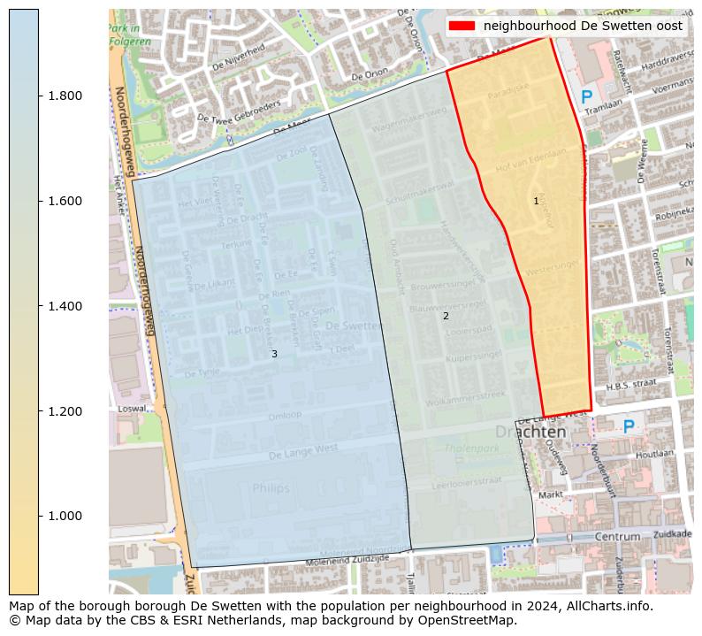 Image of the neighbourhood De Swetten oost at the map. This image is used as introduction to this page. This page shows a lot of information about the population in the neighbourhood De Swetten oost (such as the distribution by age groups of the residents, the composition of households, whether inhabitants are natives or Dutch with an immigration background, data about the houses (numbers, types, price development, use, type of property, ...) and more (car ownership, energy consumption, ...) based on open data from the Dutch Central Bureau of Statistics and various other sources!