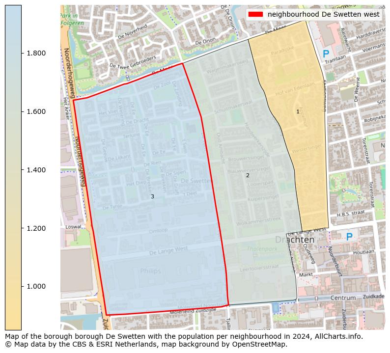 Image of the neighbourhood De Swetten west at the map. This image is used as introduction to this page. This page shows a lot of information about the population in the neighbourhood De Swetten west (such as the distribution by age groups of the residents, the composition of households, whether inhabitants are natives or Dutch with an immigration background, data about the houses (numbers, types, price development, use, type of property, ...) and more (car ownership, energy consumption, ...) based on open data from the Dutch Central Bureau of Statistics and various other sources!