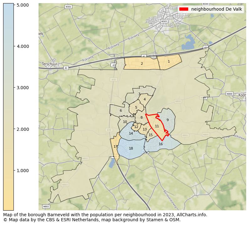 Map of the borough Barneveld with the population per neighbourhood in 2023. This page shows a lot of information about residents (such as the distribution by age groups, family composition, gender, native or Dutch with an immigration background, ...), homes (numbers, types, price development, use, type of property, ...) and more (car ownership, energy consumption, ...) based on open data from the Dutch Central Bureau of Statistics and various other sources!