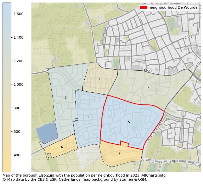 Map of the borough Elst-Zuid with the population per neighbourhood in 2023. This page shows a lot of information about residents (such as the distribution by age groups, family composition, gender, native or Dutch with an immigration background, ...), homes (numbers, types, price development, use, type of property, ...) and more (car ownership, energy consumption, ...) based on open data from the Dutch Central Bureau of Statistics and various other sources!