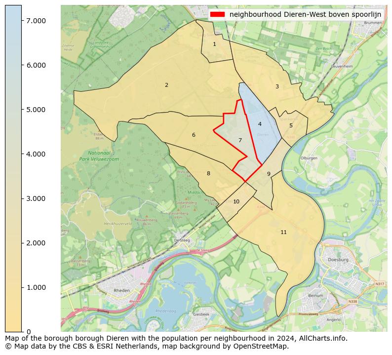 Image of the neighbourhood Dieren-West boven spoorlijn at the map. This image is used as introduction to this page. This page shows a lot of information about the population in the neighbourhood Dieren-West boven spoorlijn (such as the distribution by age groups of the residents, the composition of households, whether inhabitants are natives or Dutch with an immigration background, data about the houses (numbers, types, price development, use, type of property, ...) and more (car ownership, energy consumption, ...) based on open data from the Dutch Central Bureau of Statistics and various other sources!