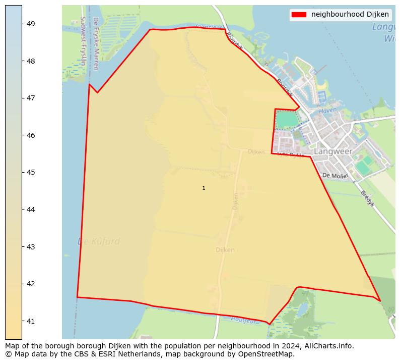 Image of the neighbourhood Dijken at the map. This image is used as introduction to this page. This page shows a lot of information about the population in the neighbourhood Dijken (such as the distribution by age groups of the residents, the composition of households, whether inhabitants are natives or Dutch with an immigration background, data about the houses (numbers, types, price development, use, type of property, ...) and more (car ownership, energy consumption, ...) based on open data from the Dutch Central Bureau of Statistics and various other sources!