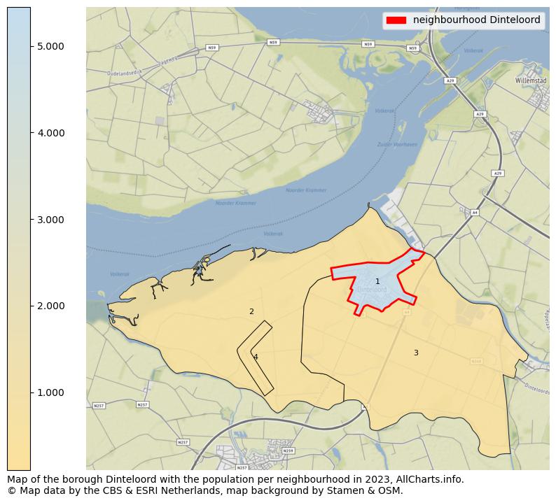 Map of the borough Dinteloord with the population per neighbourhood in 2023. This page shows a lot of information about residents (such as the distribution by age groups, family composition, gender, native or Dutch with an immigration background, ...), homes (numbers, types, price development, use, type of property, ...) and more (car ownership, energy consumption, ...) based on open data from the Dutch Central Bureau of Statistics and various other sources!