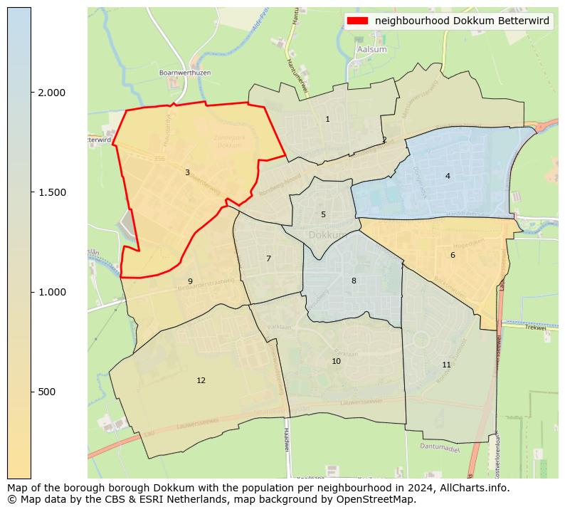 Image of the neighbourhood Dokkum Betterwird at the map. This image is used as introduction to this page. This page shows a lot of information about the population in the neighbourhood Dokkum Betterwird (such as the distribution by age groups of the residents, the composition of households, whether inhabitants are natives or Dutch with an immigration background, data about the houses (numbers, types, price development, use, type of property, ...) and more (car ownership, energy consumption, ...) based on open data from the Dutch Central Bureau of Statistics and various other sources!