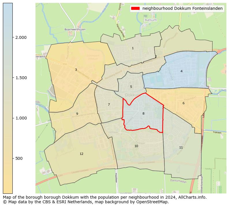 Image of the neighbourhood Dokkum Fonteinslanden at the map. This image is used as introduction to this page. This page shows a lot of information about the population in the neighbourhood Dokkum Fonteinslanden (such as the distribution by age groups of the residents, the composition of households, whether inhabitants are natives or Dutch with an immigration background, data about the houses (numbers, types, price development, use, type of property, ...) and more (car ownership, energy consumption, ...) based on open data from the Dutch Central Bureau of Statistics and various other sources!