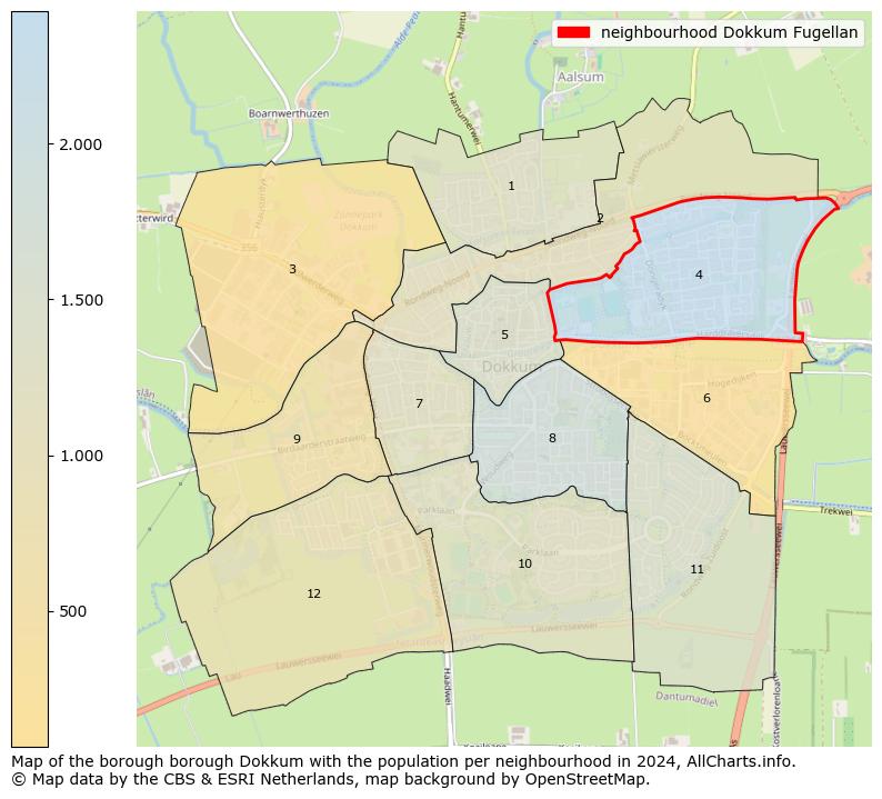 Image of the neighbourhood Dokkum Fugellan at the map. This image is used as introduction to this page. This page shows a lot of information about the population in the neighbourhood Dokkum Fugellan (such as the distribution by age groups of the residents, the composition of households, whether inhabitants are natives or Dutch with an immigration background, data about the houses (numbers, types, price development, use, type of property, ...) and more (car ownership, energy consumption, ...) based on open data from the Dutch Central Bureau of Statistics and various other sources!