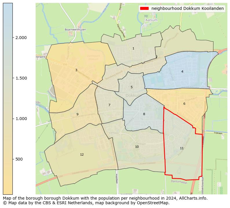 Image of the neighbourhood Dokkum Kooilanden at the map. This image is used as introduction to this page. This page shows a lot of information about the population in the neighbourhood Dokkum Kooilanden (such as the distribution by age groups of the residents, the composition of households, whether inhabitants are natives or Dutch with an immigration background, data about the houses (numbers, types, price development, use, type of property, ...) and more (car ownership, energy consumption, ...) based on open data from the Dutch Central Bureau of Statistics and various other sources!