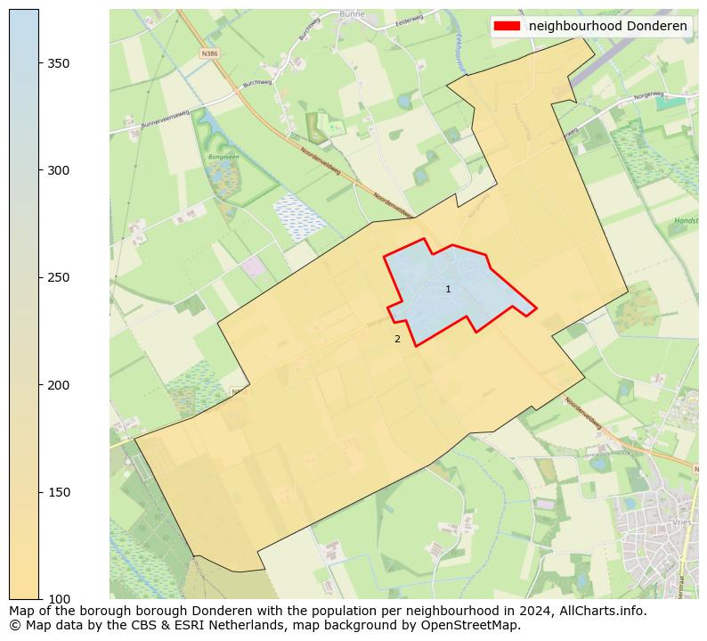 Image of the neighbourhood Donderen at the map. This image is used as introduction to this page. This page shows a lot of information about the population in the neighbourhood Donderen (such as the distribution by age groups of the residents, the composition of households, whether inhabitants are natives or Dutch with an immigration background, data about the houses (numbers, types, price development, use, type of property, ...) and more (car ownership, energy consumption, ...) based on open data from the Dutch Central Bureau of Statistics and various other sources!