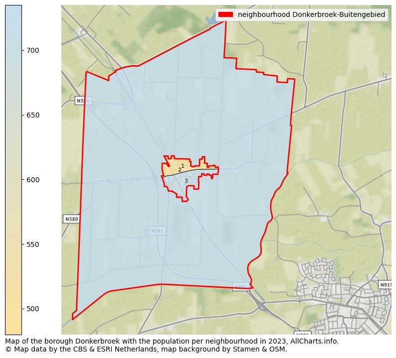 Map of the borough Donkerbroek with the population per neighbourhood in 2023. This page shows a lot of information about residents (such as the distribution by age groups, family composition, gender, native or Dutch with an immigration background, ...), homes (numbers, types, price development, use, type of property, ...) and more (car ownership, energy consumption, ...) based on open data from the Dutch Central Bureau of Statistics and various other sources!