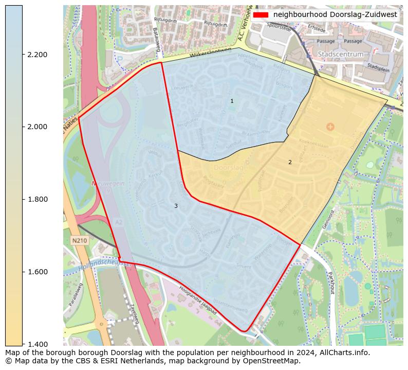 Image of the neighbourhood Doorslag-Zuidwest at the map. This image is used as introduction to this page. This page shows a lot of information about the population in the neighbourhood Doorslag-Zuidwest (such as the distribution by age groups of the residents, the composition of households, whether inhabitants are natives or Dutch with an immigration background, data about the houses (numbers, types, price development, use, type of property, ...) and more (car ownership, energy consumption, ...) based on open data from the Dutch Central Bureau of Statistics and various other sources!