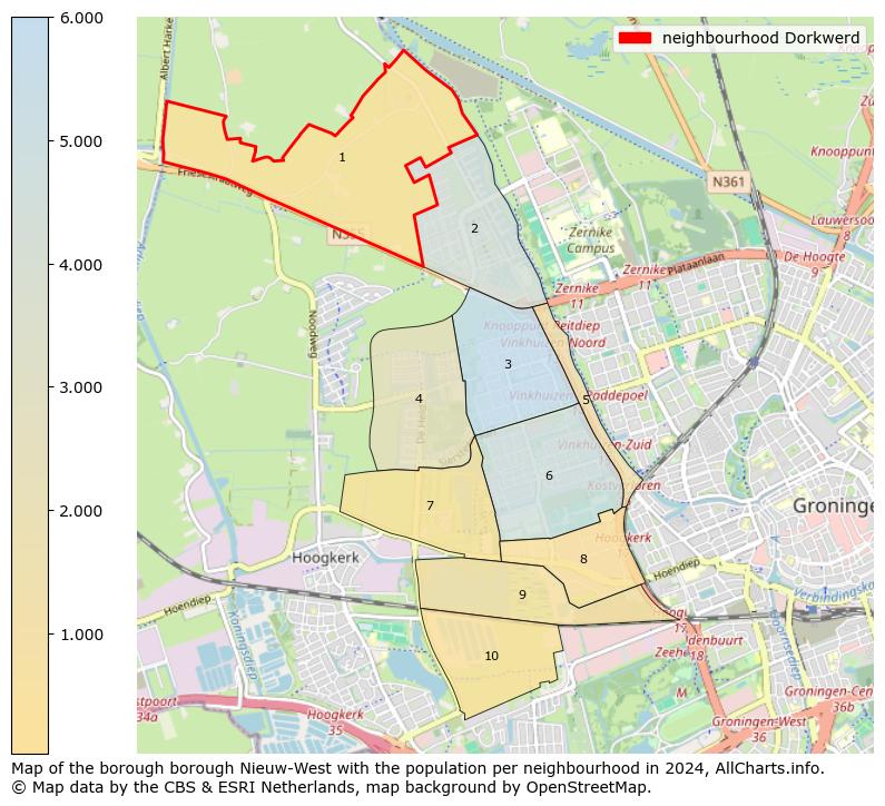 Image of the neighbourhood Dorkwerd at the map. This image is used as introduction to this page. This page shows a lot of information about the population in the neighbourhood Dorkwerd (such as the distribution by age groups of the residents, the composition of households, whether inhabitants are natives or Dutch with an immigration background, data about the houses (numbers, types, price development, use, type of property, ...) and more (car ownership, energy consumption, ...) based on open data from the Dutch Central Bureau of Statistics and various other sources!