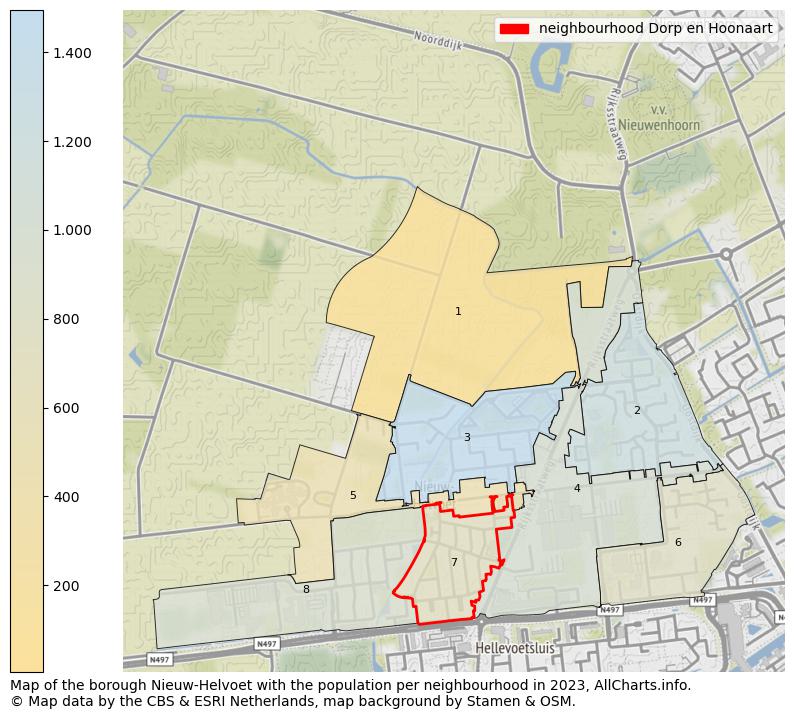 Map of the borough Nieuw-Helvoet with the population per neighbourhood in 2023. This page shows a lot of information about residents (such as the distribution by age groups, family composition, gender, native or Dutch with an immigration background, ...), homes (numbers, types, price development, use, type of property, ...) and more (car ownership, energy consumption, ...) based on open data from the Dutch Central Bureau of Statistics and various other sources!