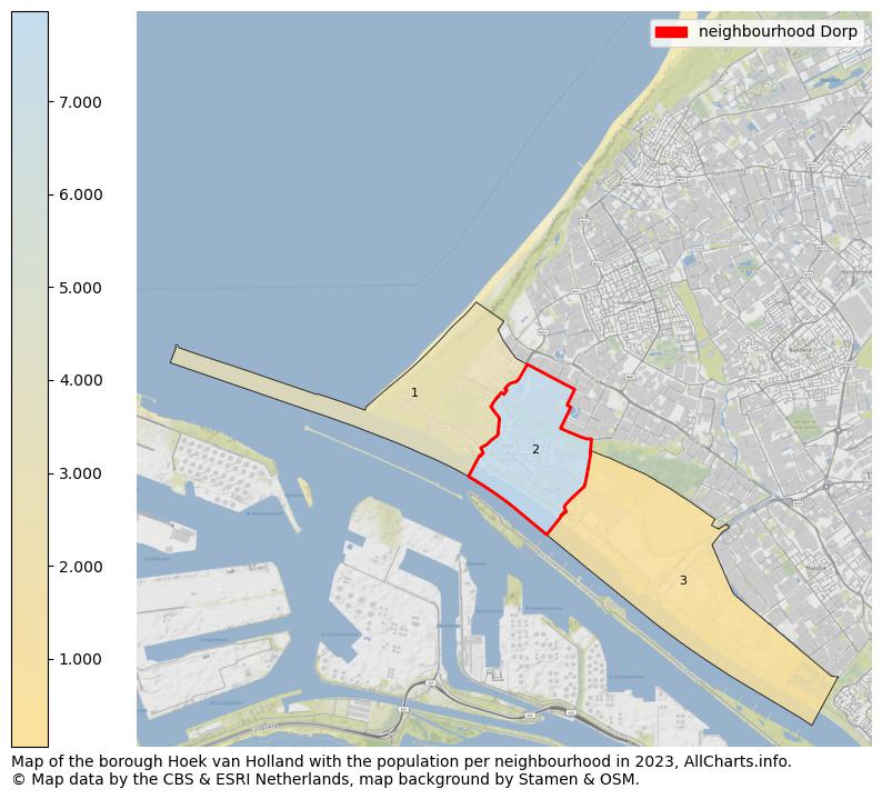 Map of the borough Hoek van Holland with the population per neighbourhood in 2023. This page shows a lot of information about residents (such as the distribution by age groups, family composition, gender, native or Dutch with an immigration background, ...), homes (numbers, types, price development, use, type of property, ...) and more (car ownership, energy consumption, ...) based on open data from the Dutch Central Bureau of Statistics and various other sources!