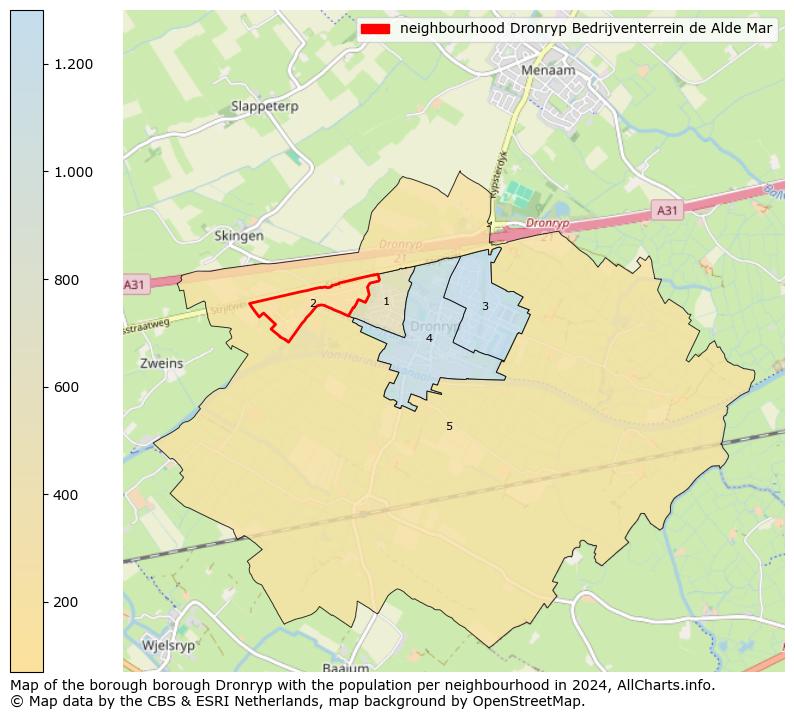 Image of the neighbourhood Dronryp Bedrijventerrein de Alde Mar at the map. This image is used as introduction to this page. This page shows a lot of information about the population in the neighbourhood Dronryp Bedrijventerrein de Alde Mar (such as the distribution by age groups of the residents, the composition of households, whether inhabitants are natives or Dutch with an immigration background, data about the houses (numbers, types, price development, use, type of property, ...) and more (car ownership, energy consumption, ...) based on open data from the Dutch Central Bureau of Statistics and various other sources!