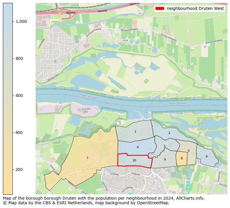 Image of the neighbourhood Druten West at the map. This image is used as introduction to this page. This page shows a lot of information about the population in the neighbourhood Druten West (such as the distribution by age groups of the residents, the composition of households, whether inhabitants are natives or Dutch with an immigration background, data about the houses (numbers, types, price development, use, type of property, ...) and more (car ownership, energy consumption, ...) based on open data from the Dutch Central Bureau of Statistics and various other sources!