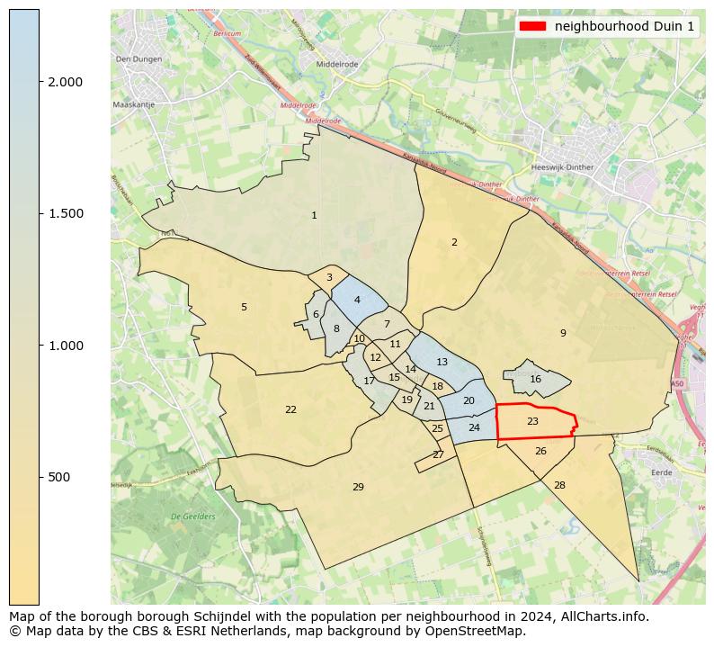 Image of the neighbourhood Duin 1 at the map. This image is used as introduction to this page. This page shows a lot of information about the population in the neighbourhood Duin 1 (such as the distribution by age groups of the residents, the composition of households, whether inhabitants are natives or Dutch with an immigration background, data about the houses (numbers, types, price development, use, type of property, ...) and more (car ownership, energy consumption, ...) based on open data from the Dutch Central Bureau of Statistics and various other sources!