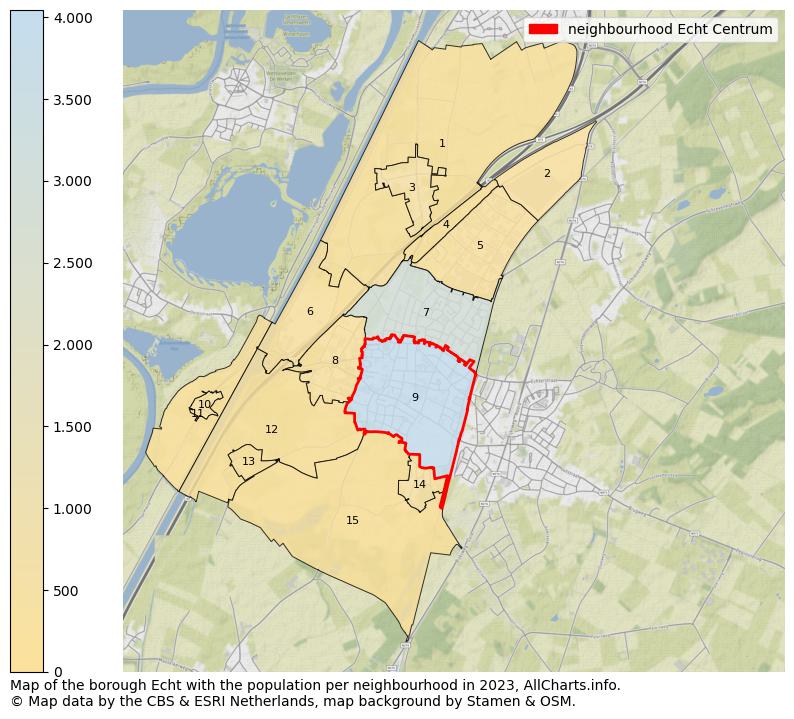 Map of the borough Echt with the population per neighbourhood in 2023. This page shows a lot of information about residents (such as the distribution by age groups, family composition, gender, native or Dutch with an immigration background, ...), homes (numbers, types, price development, use, type of property, ...) and more (car ownership, energy consumption, ...) based on open data from the Dutch Central Bureau of Statistics and various other sources!