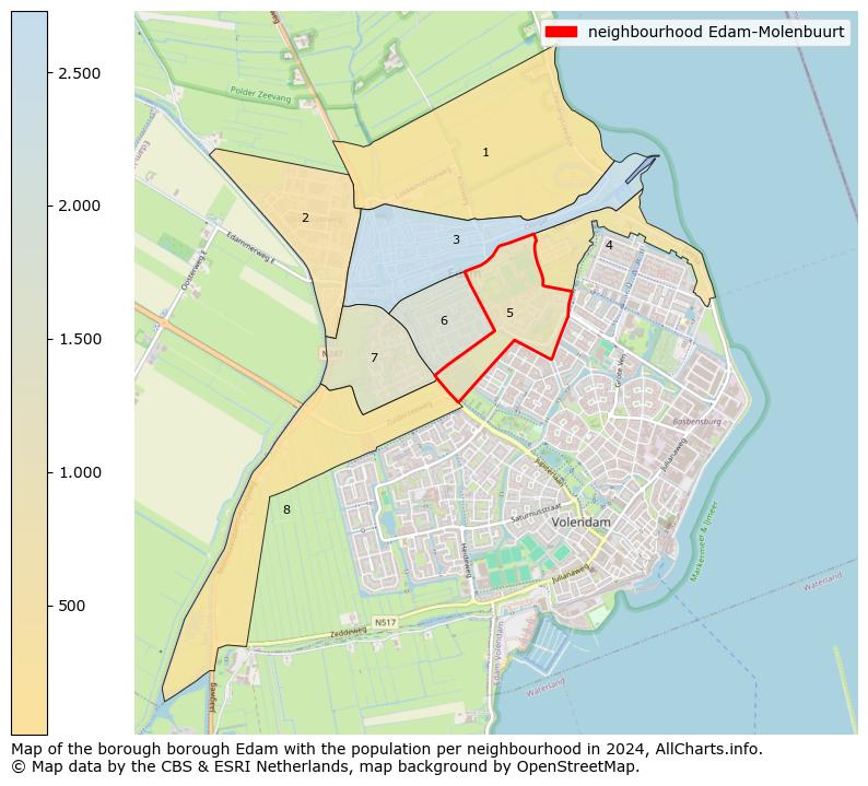 Image of the neighbourhood Edam-Molenbuurt at the map. This image is used as introduction to this page. This page shows a lot of information about the population in the neighbourhood Edam-Molenbuurt (such as the distribution by age groups of the residents, the composition of households, whether inhabitants are natives or Dutch with an immigration background, data about the houses (numbers, types, price development, use, type of property, ...) and more (car ownership, energy consumption, ...) based on open data from the Dutch Central Bureau of Statistics and various other sources!