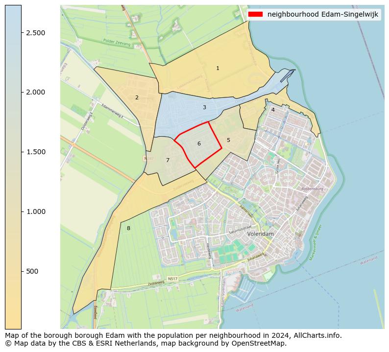 Image of the neighbourhood Edam-Singelwijk at the map. This image is used as introduction to this page. This page shows a lot of information about the population in the neighbourhood Edam-Singelwijk (such as the distribution by age groups of the residents, the composition of households, whether inhabitants are natives or Dutch with an immigration background, data about the houses (numbers, types, price development, use, type of property, ...) and more (car ownership, energy consumption, ...) based on open data from the Dutch Central Bureau of Statistics and various other sources!