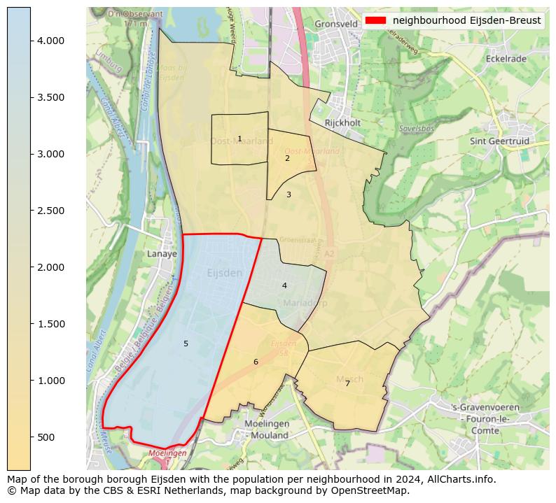 Image of the neighbourhood Eijsden-Breust at the map. This image is used as introduction to this page. This page shows a lot of information about the population in the neighbourhood Eijsden-Breust (such as the distribution by age groups of the residents, the composition of households, whether inhabitants are natives or Dutch with an immigration background, data about the houses (numbers, types, price development, use, type of property, ...) and more (car ownership, energy consumption, ...) based on open data from the Dutch Central Bureau of Statistics and various other sources!