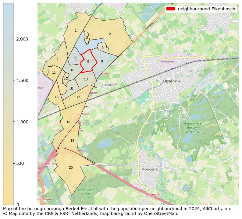 Image of the neighbourhood Eikenbosch at the map. This image is used as introduction to this page. This page shows a lot of information about the population in the neighbourhood Eikenbosch (such as the distribution by age groups of the residents, the composition of households, whether inhabitants are natives or Dutch with an immigration background, data about the houses (numbers, types, price development, use, type of property, ...) and more (car ownership, energy consumption, ...) based on open data from the Dutch Central Bureau of Statistics and various other sources!