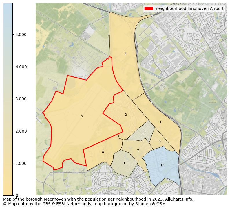 Map of the borough Meerhoven with the population per neighbourhood in 2023. This page shows a lot of information about residents (such as the distribution by age groups, family composition, gender, native or Dutch with an immigration background, ...), homes (numbers, types, price development, use, type of property, ...) and more (car ownership, energy consumption, ...) based on open data from the Dutch Central Bureau of Statistics and various other sources!
