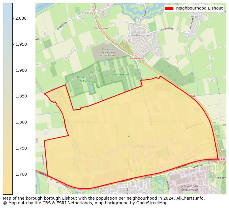 Image of the neighbourhood Elshout at the map. This image is used as introduction to this page. This page shows a lot of information about the population in the neighbourhood Elshout (such as the distribution by age groups of the residents, the composition of households, whether inhabitants are natives or Dutch with an immigration background, data about the houses (numbers, types, price development, use, type of property, ...) and more (car ownership, energy consumption, ...) based on open data from the Dutch Central Bureau of Statistics and various other sources!