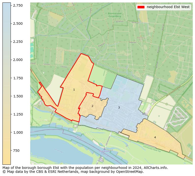 Image of the neighbourhood Elst West at the map. This image is used as introduction to this page. This page shows a lot of information about the population in the neighbourhood Elst West (such as the distribution by age groups of the residents, the composition of households, whether inhabitants are natives or Dutch with an immigration background, data about the houses (numbers, types, price development, use, type of property, ...) and more (car ownership, energy consumption, ...) based on open data from the Dutch Central Bureau of Statistics and various other sources!