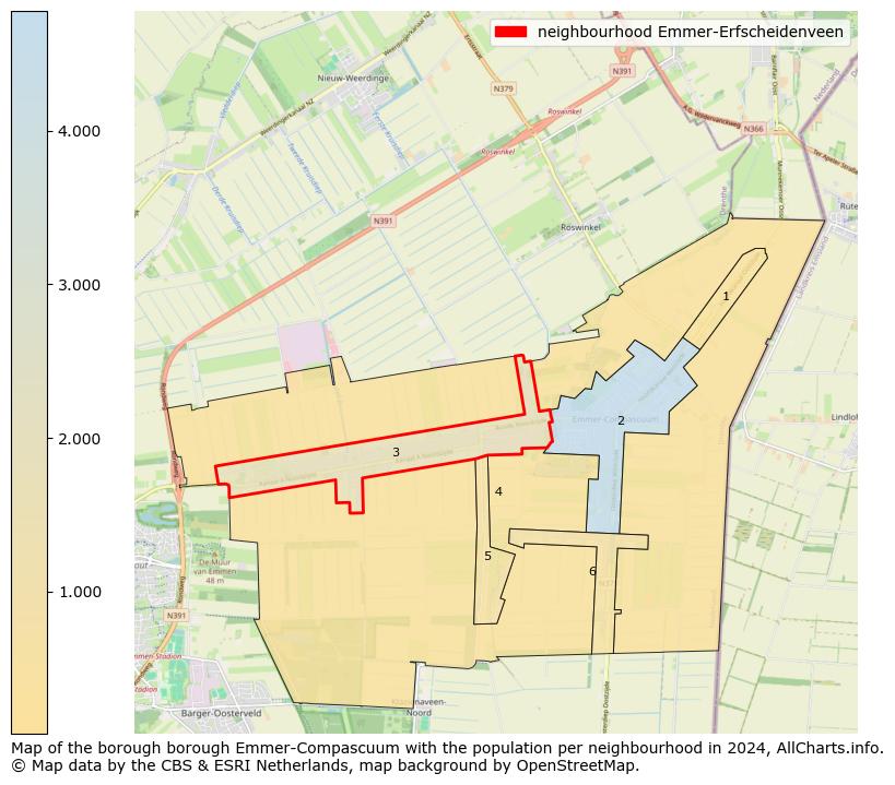 Image of the neighbourhood Emmer-Erfscheidenveen at the map. This image is used as introduction to this page. This page shows a lot of information about the population in the neighbourhood Emmer-Erfscheidenveen (such as the distribution by age groups of the residents, the composition of households, whether inhabitants are natives or Dutch with an immigration background, data about the houses (numbers, types, price development, use, type of property, ...) and more (car ownership, energy consumption, ...) based on open data from the Dutch Central Bureau of Statistics and various other sources!