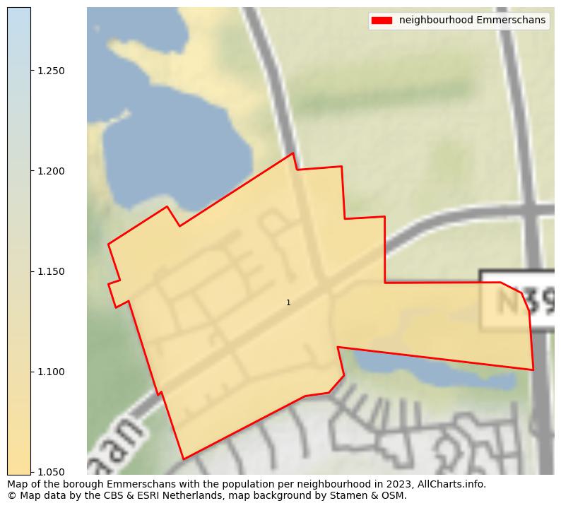 Map of the borough Emmerschans with the population per neighbourhood in 2023. This page shows a lot of information about residents (such as the distribution by age groups, family composition, gender, native or Dutch with an immigration background, ...), homes (numbers, types, price development, use, type of property, ...) and more (car ownership, energy consumption, ...) based on open data from the Dutch Central Bureau of Statistics and various other sources!