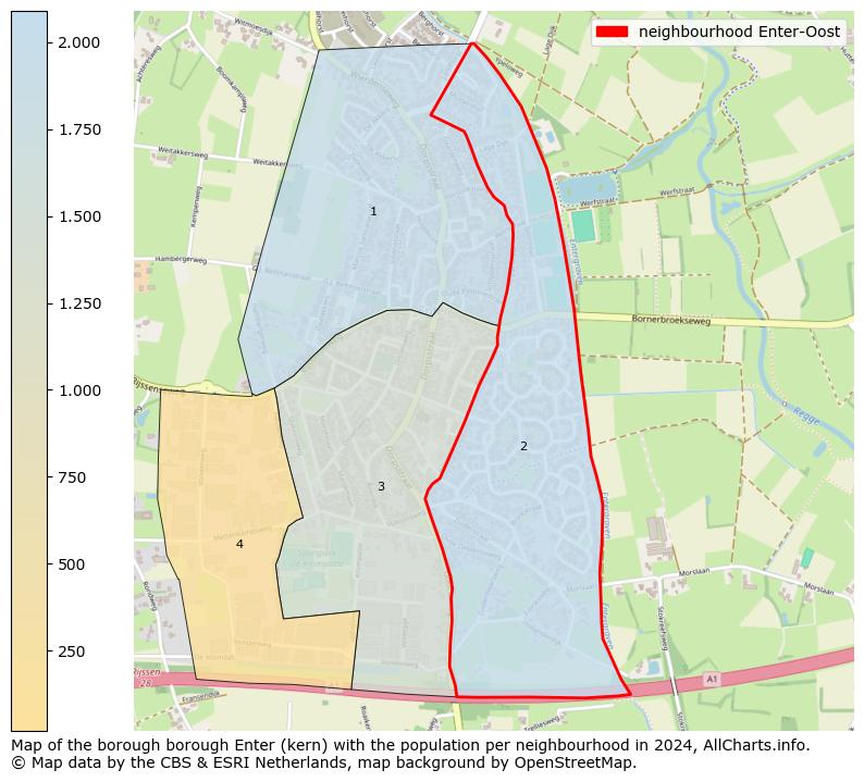 Image of the neighbourhood Enter-Oost at the map. This image is used as introduction to this page. This page shows a lot of information about the population in the neighbourhood Enter-Oost (such as the distribution by age groups of the residents, the composition of households, whether inhabitants are natives or Dutch with an immigration background, data about the houses (numbers, types, price development, use, type of property, ...) and more (car ownership, energy consumption, ...) based on open data from the Dutch Central Bureau of Statistics and various other sources!