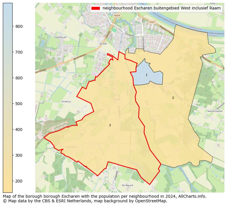 Image of the neighbourhood Escharen buitengebied West inclusief Raam at the map. This image is used as introduction to this page. This page shows a lot of information about the population in the neighbourhood Escharen buitengebied West inclusief Raam (such as the distribution by age groups of the residents, the composition of households, whether inhabitants are natives or Dutch with an immigration background, data about the houses (numbers, types, price development, use, type of property, ...) and more (car ownership, energy consumption, ...) based on open data from the Dutch Central Bureau of Statistics and various other sources!