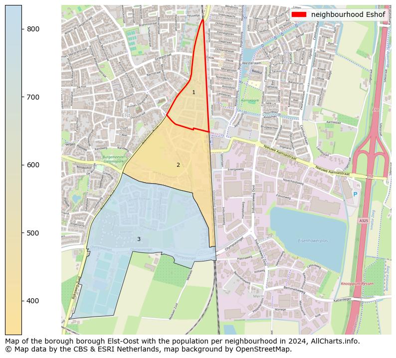 Image of the neighbourhood Eshof at the map. This image is used as introduction to this page. This page shows a lot of information about the population in the neighbourhood Eshof (such as the distribution by age groups of the residents, the composition of households, whether inhabitants are natives or Dutch with an immigration background, data about the houses (numbers, types, price development, use, type of property, ...) and more (car ownership, energy consumption, ...) based on open data from the Dutch Central Bureau of Statistics and various other sources!