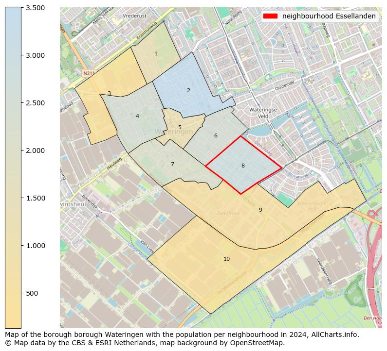 Image of the neighbourhood Essellanden at the map. This image is used as introduction to this page. This page shows a lot of information about the population in the neighbourhood Essellanden (such as the distribution by age groups of the residents, the composition of households, whether inhabitants are natives or Dutch with an immigration background, data about the houses (numbers, types, price development, use, type of property, ...) and more (car ownership, energy consumption, ...) based on open data from the Dutch Central Bureau of Statistics and various other sources!