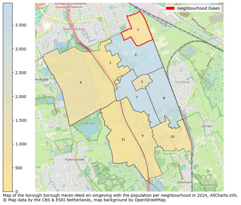 Image of the neighbourhood Essen at the map. This image is used as introduction to this page. This page shows a lot of information about the population in the neighbourhood Essen (such as the distribution by age groups of the residents, the composition of households, whether inhabitants are natives or Dutch with an immigration background, data about the houses (numbers, types, price development, use, type of property, ...) and more (car ownership, energy consumption, ...) based on open data from the Dutch Central Bureau of Statistics and various other sources!