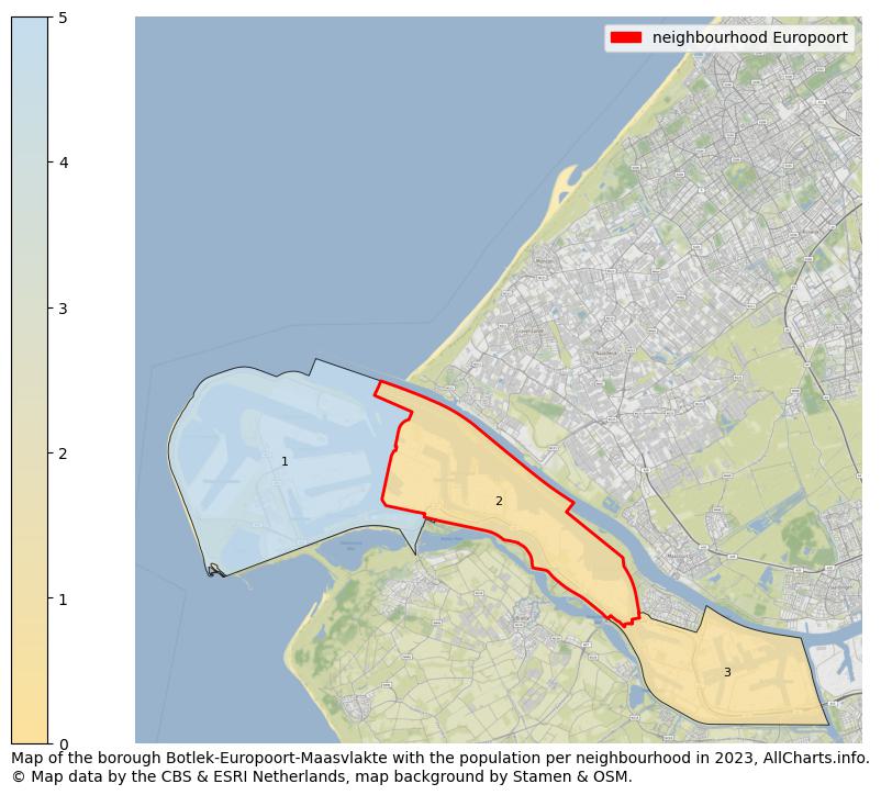 Map of the borough Botlek-Europoort-Maasvlakte with the population per neighbourhood in 2023. This page shows a lot of information about residents (such as the distribution by age groups, family composition, gender, native or Dutch with an immigration background, ...), homes (numbers, types, price development, use, type of property, ...) and more (car ownership, energy consumption, ...) based on open data from the Dutch Central Bureau of Statistics and various other sources!