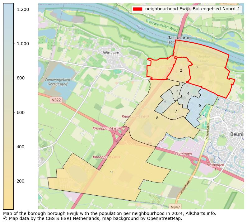 Image of the neighbourhood Ewijk-Buitengebied Noord-1 at the map. This image is used as introduction to this page. This page shows a lot of information about the population in the neighbourhood Ewijk-Buitengebied Noord-1 (such as the distribution by age groups of the residents, the composition of households, whether inhabitants are natives or Dutch with an immigration background, data about the houses (numbers, types, price development, use, type of property, ...) and more (car ownership, energy consumption, ...) based on open data from the Dutch Central Bureau of Statistics and various other sources!