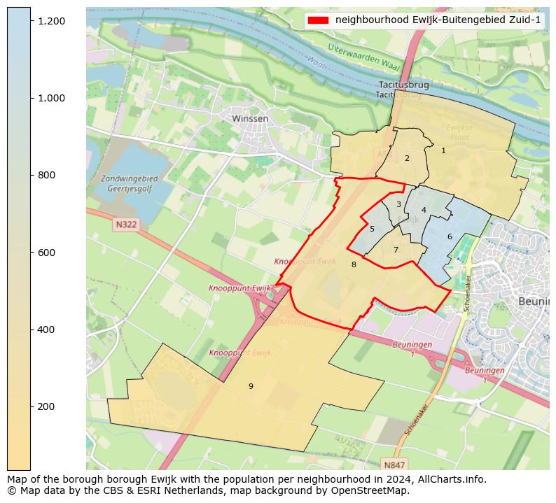 Image of the neighbourhood Ewijk-Buitengebied Zuid-1 at the map. This image is used as introduction to this page. This page shows a lot of information about the population in the neighbourhood Ewijk-Buitengebied Zuid-1 (such as the distribution by age groups of the residents, the composition of households, whether inhabitants are natives or Dutch with an immigration background, data about the houses (numbers, types, price development, use, type of property, ...) and more (car ownership, energy consumption, ...) based on open data from the Dutch Central Bureau of Statistics and various other sources!