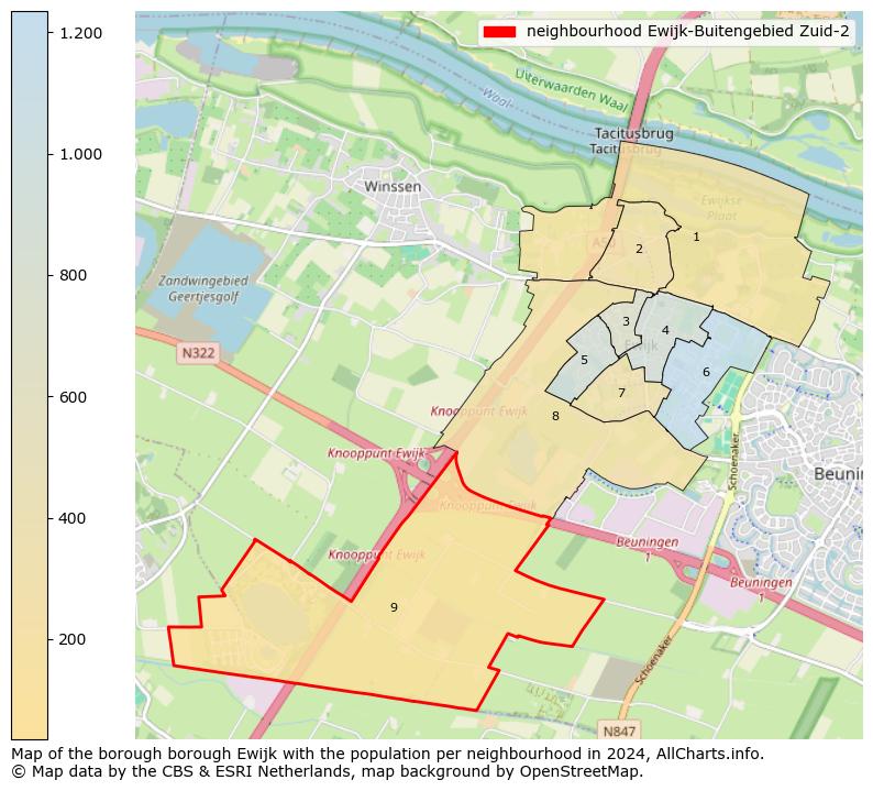 Image of the neighbourhood Ewijk-Buitengebied Zuid-2 at the map. This image is used as introduction to this page. This page shows a lot of information about the population in the neighbourhood Ewijk-Buitengebied Zuid-2 (such as the distribution by age groups of the residents, the composition of households, whether inhabitants are natives or Dutch with an immigration background, data about the houses (numbers, types, price development, use, type of property, ...) and more (car ownership, energy consumption, ...) based on open data from the Dutch Central Bureau of Statistics and various other sources!