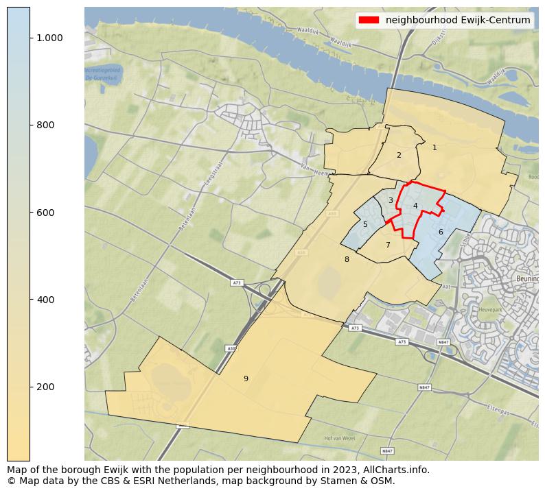 Map of the borough Ewijk with the population per neighbourhood in 2023. This page shows a lot of information about residents (such as the distribution by age groups, family composition, gender, native or Dutch with an immigration background, ...), homes (numbers, types, price development, use, type of property, ...) and more (car ownership, energy consumption, ...) based on open data from the Dutch Central Bureau of Statistics and various other sources!