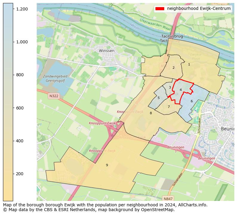 Image of the neighbourhood Ewijk-Centrum at the map. This image is used as introduction to this page. This page shows a lot of information about the population in the neighbourhood Ewijk-Centrum (such as the distribution by age groups of the residents, the composition of households, whether inhabitants are natives or Dutch with an immigration background, data about the houses (numbers, types, price development, use, type of property, ...) and more (car ownership, energy consumption, ...) based on open data from the Dutch Central Bureau of Statistics and various other sources!