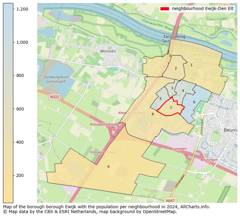 Image of the neighbourhood Ewijk-Den Elt at the map. This image is used as introduction to this page. This page shows a lot of information about the population in the neighbourhood Ewijk-Den Elt (such as the distribution by age groups of the residents, the composition of households, whether inhabitants are natives or Dutch with an immigration background, data about the houses (numbers, types, price development, use, type of property, ...) and more (car ownership, energy consumption, ...) based on open data from the Dutch Central Bureau of Statistics and various other sources!