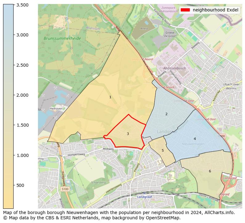 Image of the neighbourhood Exdel at the map. This image is used as introduction to this page. This page shows a lot of information about the population in the neighbourhood Exdel (such as the distribution by age groups of the residents, the composition of households, whether inhabitants are natives or Dutch with an immigration background, data about the houses (numbers, types, price development, use, type of property, ...) and more (car ownership, energy consumption, ...) based on open data from the Dutch Central Bureau of Statistics and various other sources!