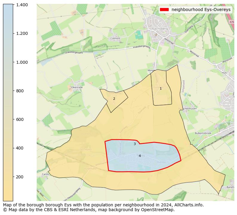 Image of the neighbourhood Eys-Overeys at the map. This image is used as introduction to this page. This page shows a lot of information about the population in the neighbourhood Eys-Overeys (such as the distribution by age groups of the residents, the composition of households, whether inhabitants are natives or Dutch with an immigration background, data about the houses (numbers, types, price development, use, type of property, ...) and more (car ownership, energy consumption, ...) based on open data from the Dutch Central Bureau of Statistics and various other sources!