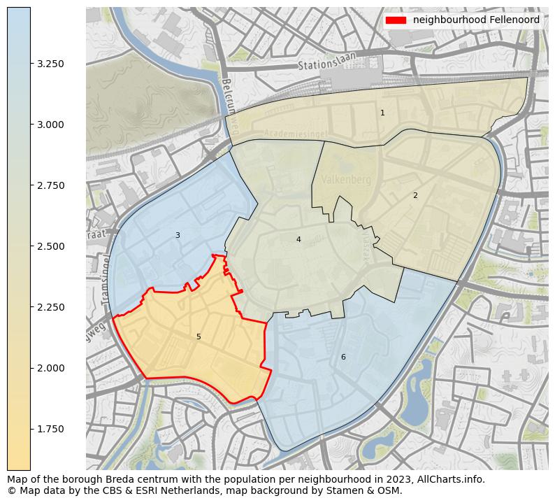 Map of the borough Breda centrum with the population per neighbourhood in 2023. This page shows a lot of information about residents (such as the distribution by age groups, family composition, gender, native or Dutch with an immigration background, ...), homes (numbers, types, price development, use, type of property, ...) and more (car ownership, energy consumption, ...) based on open data from the Dutch Central Bureau of Statistics and various other sources!
