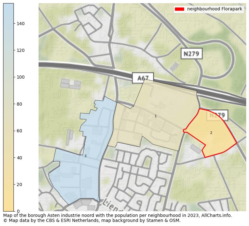 Map of the borough Asten industrie noord with the population per neighbourhood in 2023. This page shows a lot of information about residents (such as the distribution by age groups, family composition, gender, native or Dutch with an immigration background, ...), homes (numbers, types, price development, use, type of property, ...) and more (car ownership, energy consumption, ...) based on open data from the Dutch Central Bureau of Statistics and various other sources!