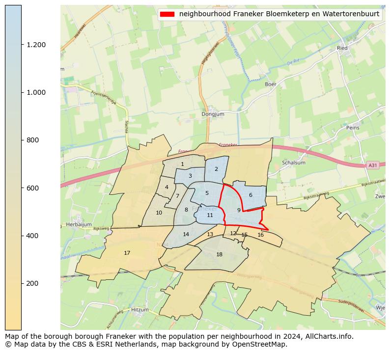 Image of the neighbourhood Franeker Bloemketerp en Watertorenbuurt at the map. This image is used as introduction to this page. This page shows a lot of information about the population in the neighbourhood Franeker Bloemketerp en Watertorenbuurt (such as the distribution by age groups of the residents, the composition of households, whether inhabitants are natives or Dutch with an immigration background, data about the houses (numbers, types, price development, use, type of property, ...) and more (car ownership, energy consumption, ...) based on open data from the Dutch Central Bureau of Statistics and various other sources!