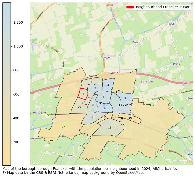 Image of the neighbourhood Franeker ’t War at the map. This image is used as introduction to this page. This page shows a lot of information about the population in the neighbourhood Franeker ’t War (such as the distribution by age groups of the residents, the composition of households, whether inhabitants are natives or Dutch with an immigration background, data about the houses (numbers, types, price development, use, type of property, ...) and more (car ownership, energy consumption, ...) based on open data from the Dutch Central Bureau of Statistics and various other sources!